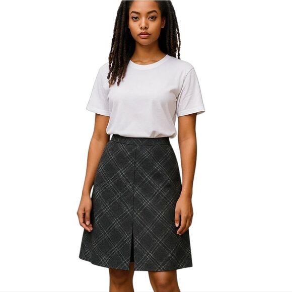 Akris Punto Black Textured Plaid Wool Blend Pencil Skirt - Size 8 - Picture 1 of 14